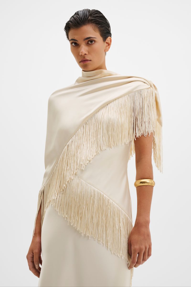 NALIA FRINGE SATIN SCARF