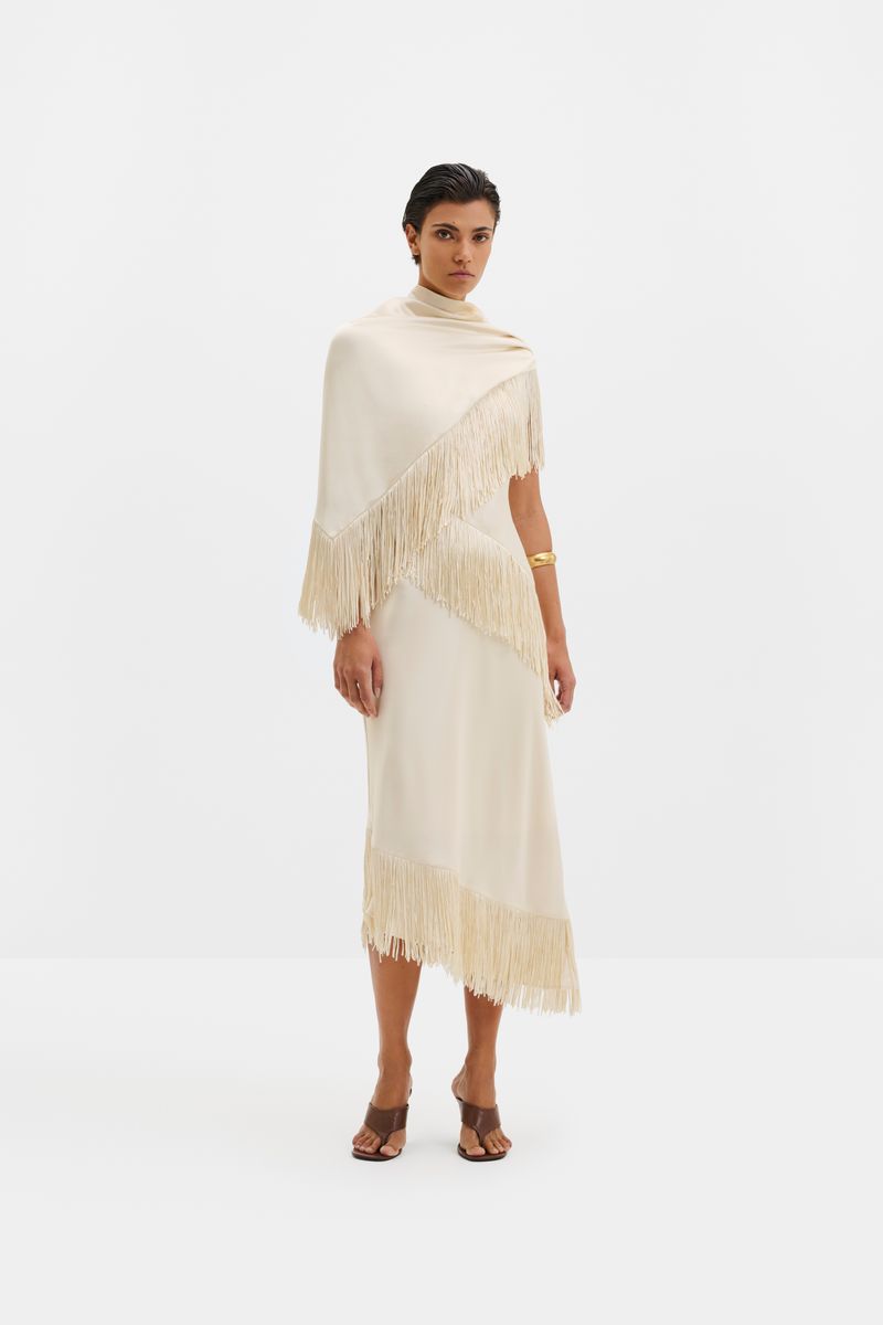 NALIA FRINGE SATIN SCARF
