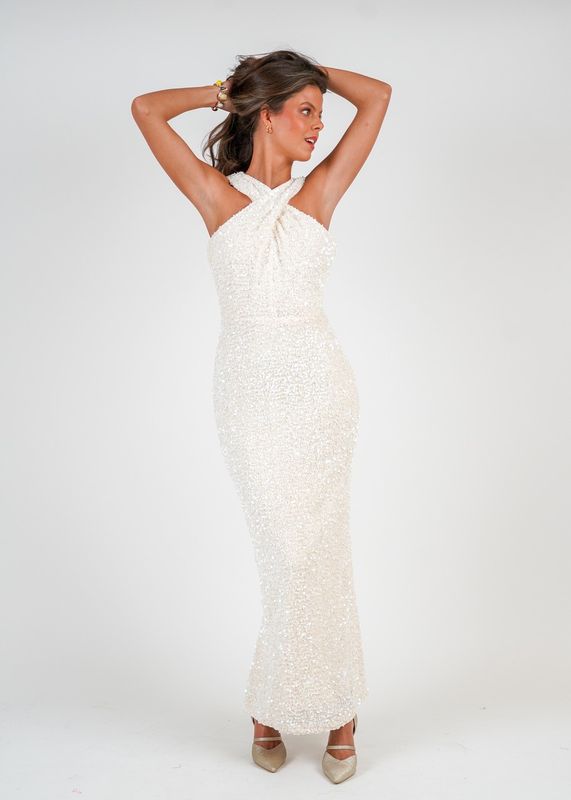 FELICITY DRESS White Sequins