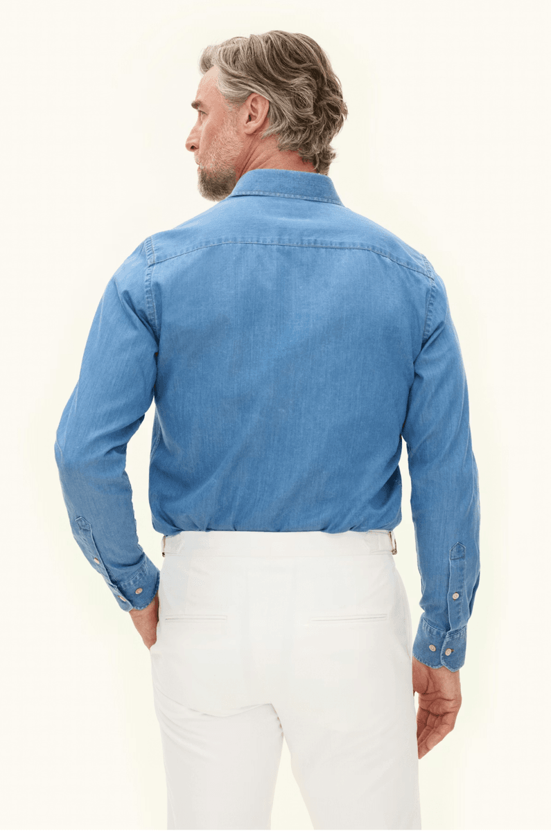 SLIM FIT CUT AWAY WASHED DENIM SHIRT